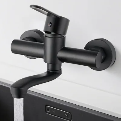 Produktbild von Wasserhahn Wandmontage Edelstahl 360° drehbar Schwarz