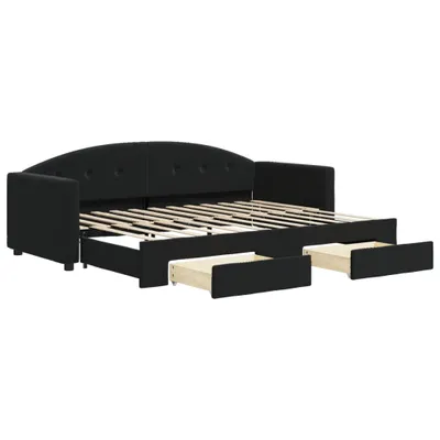Zdjęcie produktu dla Sofa rozsuwana z szufladami, czarna, 80x200 cm, aksamit