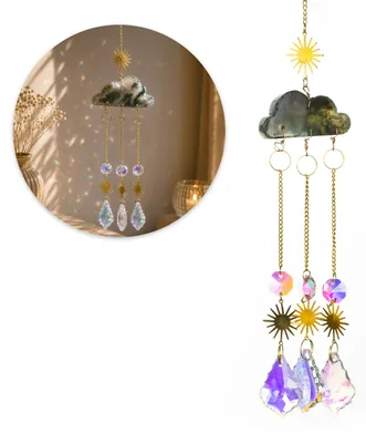 Produktbild von Sonnenfänger Suncatcher Fensterdeko Hängedeko Wolke aus Moosachat Anhänger Geschenkidee, KI-generiertes Bild