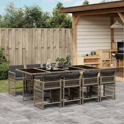 Produktbild von Möbel 9-tlg. Garten-Essgruppe mit Kissen Grau Poly Rattan - Sitzgruppe 3211640