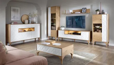 Image de Meuble en bois moderne TV-Lowboard Salon Vitrine complète Set Meuble 6pcs