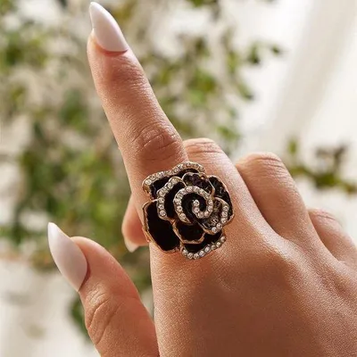Produktbild von Diamant Kristal 3D Emaille Bloemen Verstelbare Open Wrap Vinger Ringen Comfort Fit Vintage Geschenk für Frauen und Mädchen