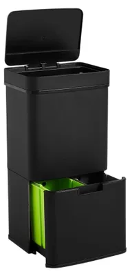 Abfalleimer 62 L, 2 Fächer, Sensoröffnung, Edelstahl, schwarz