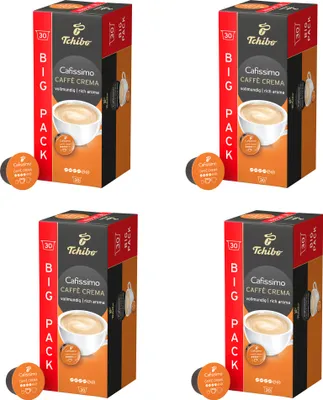 Produktbild von Tchibo Cafissimo Vorratsbox Caffè Crema vollmundig Kaffeekapseln, 120 Stück – 4x 30 Kapseln (Kaffee, ausgewogen und vollmundig), nachhaltig & fair gehandelt