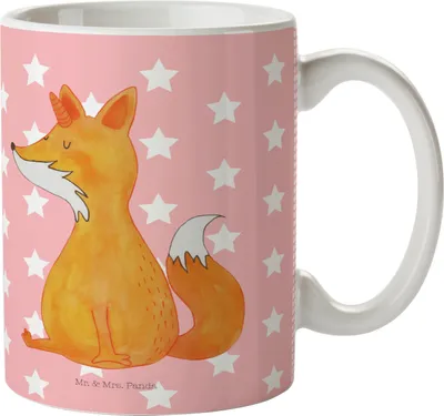 Produktbild von Mr. & Mrs. Panda Mehrwegbecher Einhorn Fuchs - Rot Pastell - Geschenk, Plastikbecher, Kunststoffbecher, Einhörner, Kinderbecher, Unicorns, Füchse, Haferl, Pott