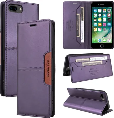 Produktbild von Handyhülle für iPhone 8 Plus/7 Plus/6s Plus/6 Plus Hülle, Leder Flip Wallet Kartenfach Stand Schutzhülle Lila