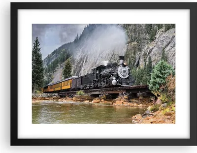 Produktbild von Gerahmtes Poster - Schwarzer Rahmen - Alt Lokomotive Berge - 40x30 cm - Wand Bild - Wanddeko - Wandbilder - Kunstposter - Wandposter - Bilderrahmen - Bilder - Kunstdruck - P2BAA40x30-4581