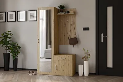 Produktbild von Kompaktgarderobe PAULA, mit Spiegel, Schuhschrank, 5 Kleiderhacken (Artisan)