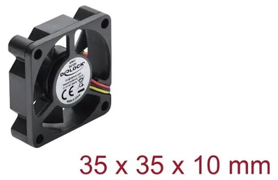 Produktbild von DeLOCK Axiallüfter 12 V DC, 35 x 35 x 10 mm schwarz, Ventilator, 3,5 cm, 11000 RPM, 10,8 m³/h, Schwarz