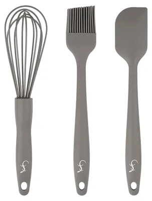 3-tlg. Backset: Teigschaber, Pinsel, Schneebesen, Silikon, 26 cm