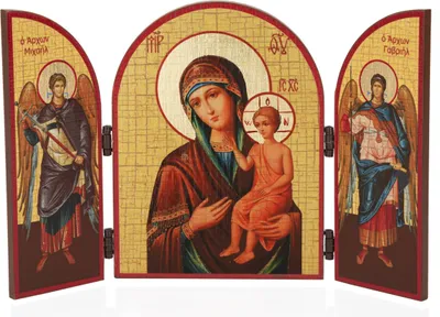 Produktbild von Gottesmutter Erziehung Triptychon Holz Ikone 25x16cm christlich 11312