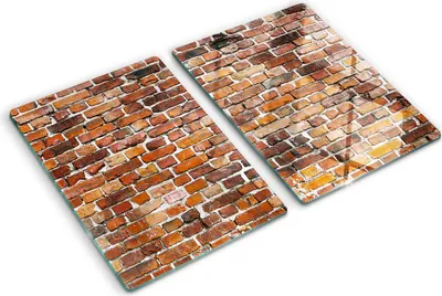 Produktbild von Tulup Glas Herdabdeckplatte - 2x40x52 cm - Glaskeramikkochfeld-Abdeckung Spritzschutz Glasabdeckplatte Kochplattenabdeckung und Schneidebrett - Zweiteilig - Sonstige - Backsteinmauer - Braun