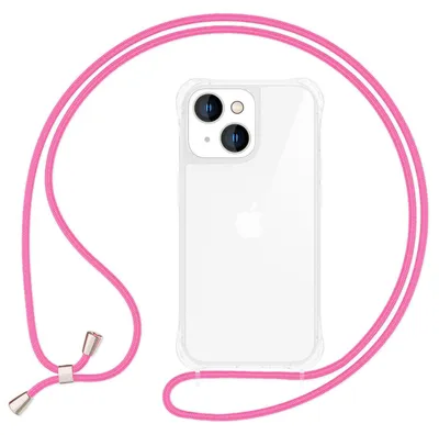 Obrázok produktu pre Puzdro s retiazkou pre iPhone 14 - Priehľadné puzdro na mobilný telefón s remienkom na zavesenie ružovej farby