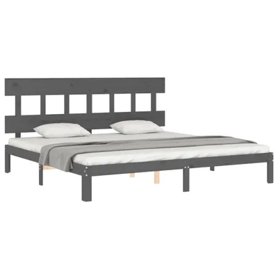 Produktbild von Massivholzbett mit Kopfteil Grau 200x200 cm