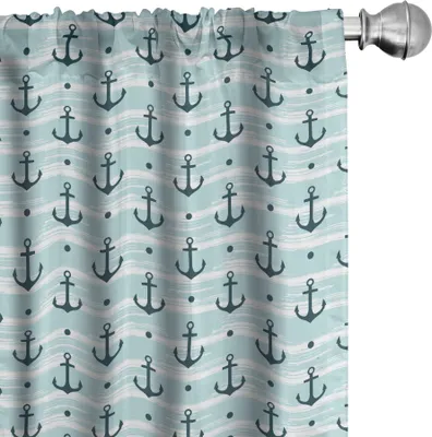 Produktbild von ABAKUHAUS Anker Vorhänge, Gardinen, Modern Maritim Symbole Pastelltöne Skizze und Punkte Muster, 2 Stück 75 x 175 cm, Blassblau Dunkelgrün