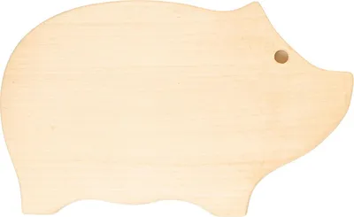 A wooden cutting board shaped like a pig.