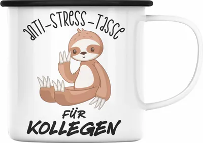 Produktbild von Trendation - Anti Stress Emaille Tasse für Kollegen Lustige Geschenkidee Kollegin Emaille Emaille Tasse Abschied Arbeit Büro (Schwarz)