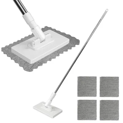 Obrázek produktu pro Čisticí mop z mikrovlákna se 4 utěrkami, mop na podlahu s násadou, mop s tlakovým upínacím systémem – výměna jedním tlačítkem, automatické upnutí utěrky