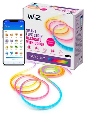 Produktbild von WiZ Flex Strip 5 m, Wi-Fi/Bluetooth, Weiß, Wi-Fi 4 (802.11n), 802.11b, 802.11g, LED, Kunststoff, Multi