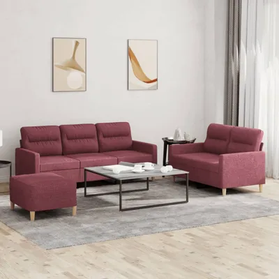 Produktbild von Maison Exclusive - 3-tlg. Sofagarnitur mit Kissen Weinrot Stoff