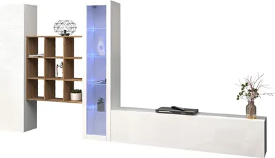 Produktbild von Wohnwand >Benevent< (4-teilig) in Weiß Hochglanz - 350x180x30 (BxHxT)