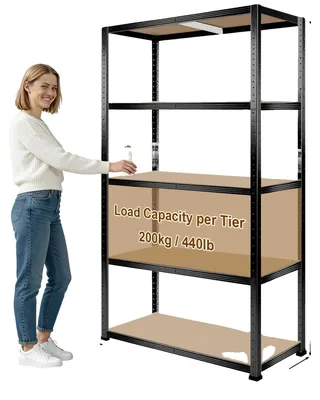 Obrázek produktu pro Regálový systém, 5 úrovní, nosnost 1000 kg, černá barva, rozměry 90 x 40 cm