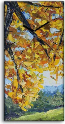 Produktbild von Wohnzimmer-Bild Leinwand Uhr 30x60 Gemälde Baum Blätter Herbst Landschafts Kunst - schwarze Hände