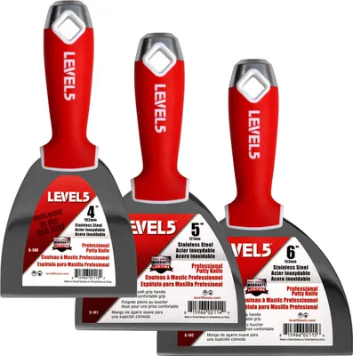 Produktbild von LEVEL5 Profi Set 3xSpachtel Edelstahl Softgriff Fugenmesser für Trockenbau 5-651