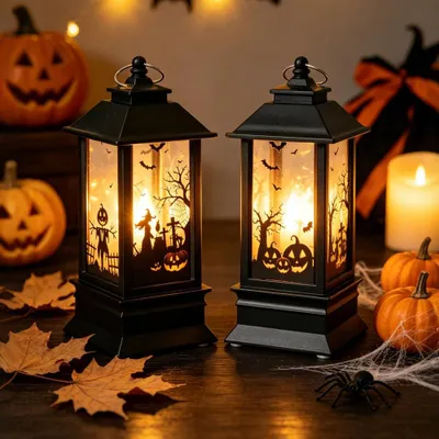 Halloween-Laterne LED 4er-Set, batteriebetrieben, Grusel-Deko