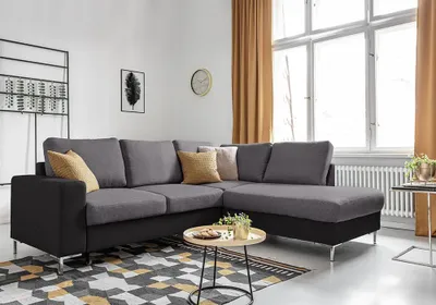 Produktbild von MIUFORM Lofty Lilly - Ecksofa mit Bettfunktion L-FORM RECHTS - 237x197cm - Grau und Schwarz - Sofa Schlafsofa Couch