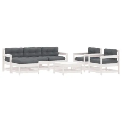 Produktbild von 7-tlg. Garten-Lounge-Set mit Kissen Weiß Massivholz