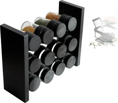 Produktbild von HOMLA Gewürzdose OTTO schwarz - 12 Gläser 26x10x21 cm