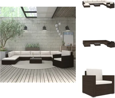 Produktbild von vidaXL 11-tlg. Garten-Lounge-Set mit Auflagen Poly Rattan Braun -  Gartenmöbel-Sets