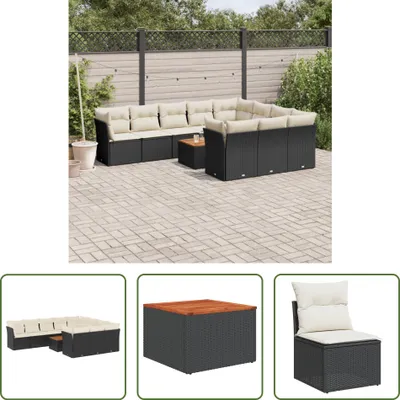 Produktbild von The Living Store 11-tlg. Garten-Sofagarnitur mit Kissen Schwarz Poly Rattan