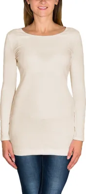 Produktbild von Alkato Damen Langarm Longshirt  Langarmshirt Tunika Basic Shirt, Farbe: Elfenbein, Größe: L