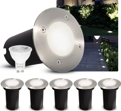 Produktbild von SSC-LUXon 6er Set KALPA LED Bodeneinbaustrahler silber rund GU10 3W neutralweiß 230V IP67 Bodenleuchte regenfest & befahrbar