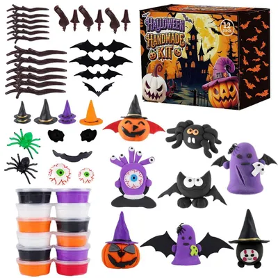 Produktbild von Halloween Bastelset Kinder 12 Stück Modelliermasse Lufttrocknend Kürbis Kreativ Set Gelb