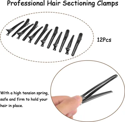 Produktbild von 12 Stück schwarze Haarklemmen, Friseur-Schnittklemmen, professionelle Kunststoff-Salon-Styling