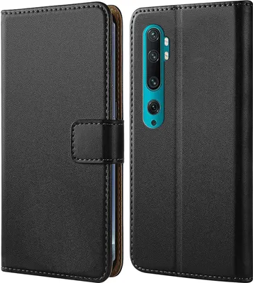 Produktbild von Numerva Handyhülle Schwarz Bookstyle Klapphülle aus Kunstleder für Xiaomi Mi Note 10 / Note N10 Pro – mit Walletfunktion, Standfunktion & Magnetverschluss – passgenau, freie Anschlüsse