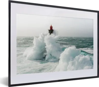 Produktbild von MuchoWow® MuchoWow® Gerahmtes Poster Der französische Leuchtturm von La Jument im Sturm 40x30 cm - Poster mit zchwarzem Bilderrahmen - Bilderrahmen - Poster im Rahmen