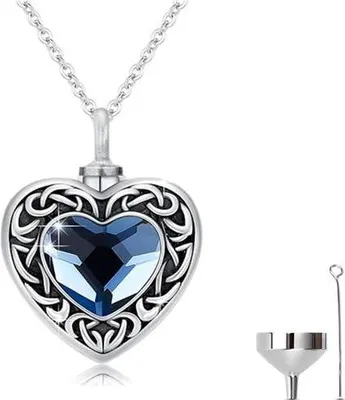 Produktbild von Luxe Asche-Hänger mit Kette (55 cm) für Asche, Haare oder Parfum - Gedenkschmuck mit Asfüllhilfe und Aufbewahrungstasche - Blaues Herz