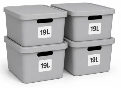 Produktbild von Plastard Aufbewahrungsbox mit Deckel 4er-Set 19 Liter in Grau