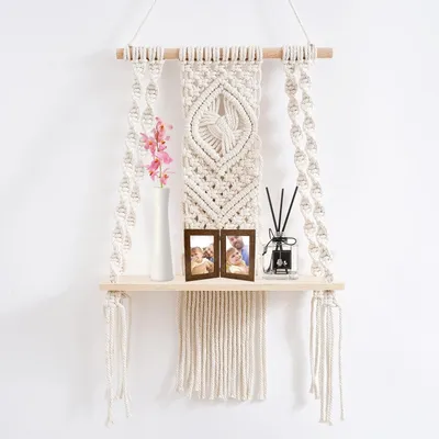 Produktbild von Boho Makramee Wandregal aus Naturholz