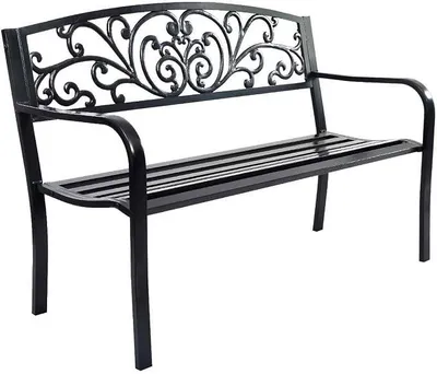 Imagen del producto de Banco de jardín de metal, banco de hierro fundido para 2-3 personas, banco para parque con respaldo y reposabrazos, banco de metal, banco de hierro para jardín, terraza o balcón, dimensiones: 127 x 60 x 85 cm