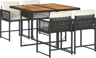 Produktbild von vidaXL 5-tlg. Garten-Essgruppe mit Kissen Schwarz Poly Rattan