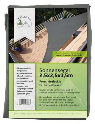 Produktbild von TTL GARDEN Sonnensegel Dreieck 2,5x2,5x3,5m rechtwinklig anthrazit Premium
