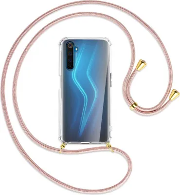 Produktbild von Handykette Backcover-Schutzhülle mit Band (Metall goldfarben) für Realme 6 Pro - roségold