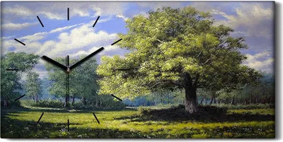 Produktbild von Küchenuhr Bürouhr Leinwand Uhr Geräuschlos 60x30 Gemälde Landschaft Bäume Kunst - schwarze Hände