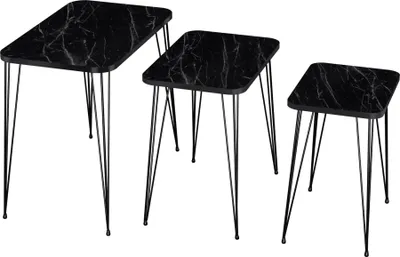 Image de Set de 3 tables 'Rudkøbing' angulaires aspect marbre noir