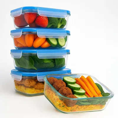 Produktbild von Goliving Glas-Meal-Prep-Behälter – Set mit 5 Frischhaltebehältern – 1 l – Gefrierbehälter – Vorratsbehälter mit Deckel – Gefrierschrank, Backofen und Mikrowelle – Glas